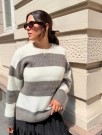 RÈVE Caroline Stripet Genser - Moon Rock/ Off-white thumbnail