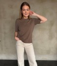 RÊVE Louise t-skjorte i merinoull og cashmere – beige melange thumbnail