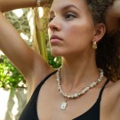 A&C Oslo Kort kjede, nature beads, beige thumbnail