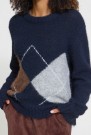 ICHI Bayana LS – Strikkegenser med rutemønster i navy, brun og off-white thumbnail