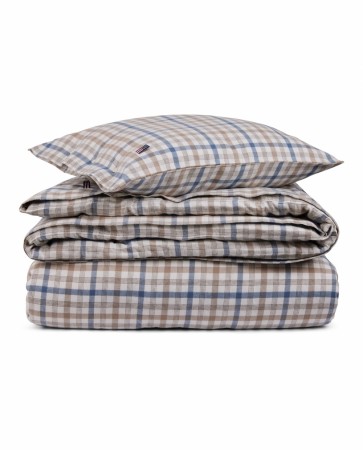 LEXINGTON Rutet Sengesett i Bomullsflanell Dempet Blå/Beige/Hvit 200x220cm/2x50x70cm
