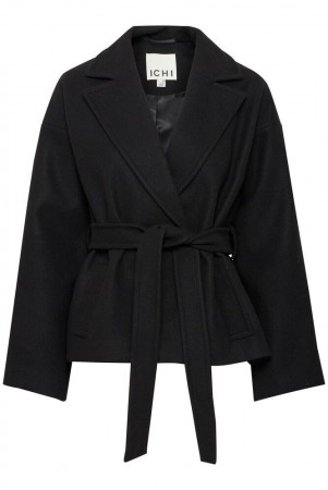ICHI Jannet svart, kort jakke med knyting