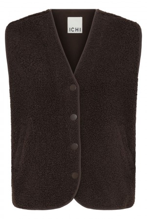 ICHI – Nandy Teddyvest med knapper – Mørk brun