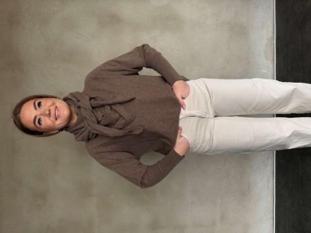 RÊVE Louise trekantskjerf, beige melange, merinoull og cashmere