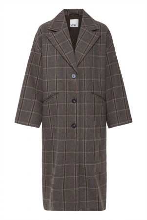 ICHI Emmalu lang rutete kåpe – Cocoa Brown Check  