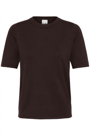 ICHI Luls O-Neck SS – T-skjorte, Mørk brun