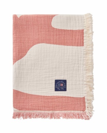LEXINGTON Jacquard-sommerpledd i økologisk bomull, korall/hvit