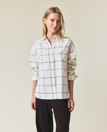 LEXINGTON Casual rutete flanellskjorte i økologisk bomull, grå/beige