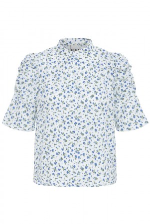 ICHI Qwin Bluse – Blå blomster print