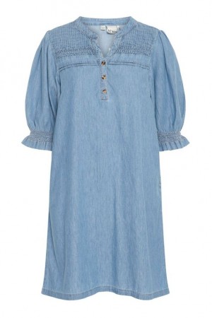 ICHI Ancey Denim Kjole – Light Blue