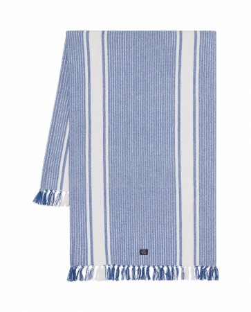 LEXINGTON Stripet Bomullsløper med Frynser Hvit/Blå 50x150cm