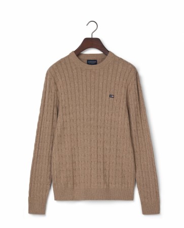 LEXINGTON Kabelstrikket bomullsgenser – Beige melange