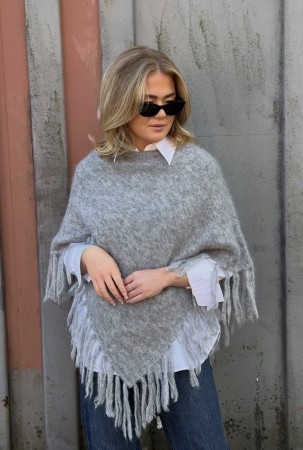 RÊVE Caroline Poncho med Frynser - Lys Grå