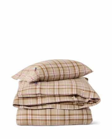 LEXINGTON Rutete sengesett i flanell – Fudge/Beige/Fig 140x220cm