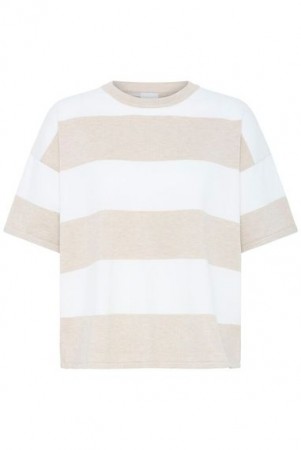 ICHI Luls Loose T-skjorte – Beige striper