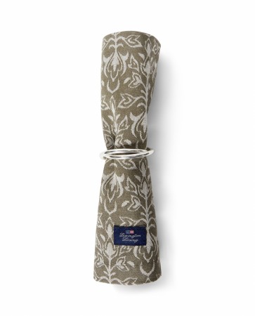 LEXINGTON Jacquardvevd bomullsserviett med ornament – Beige/Dark Olive 50x50 cm