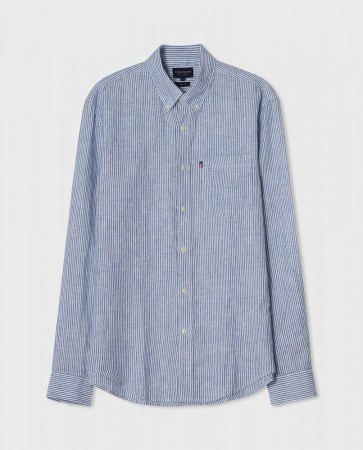 LEXINGTON Linskjorte – casual fit, blå/hvitstripet