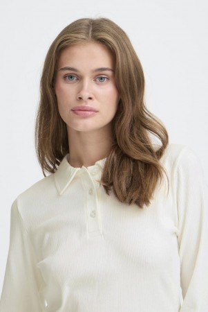 ICHI PACIFIC Langermet Ribbet Piqueskjorte, Off White